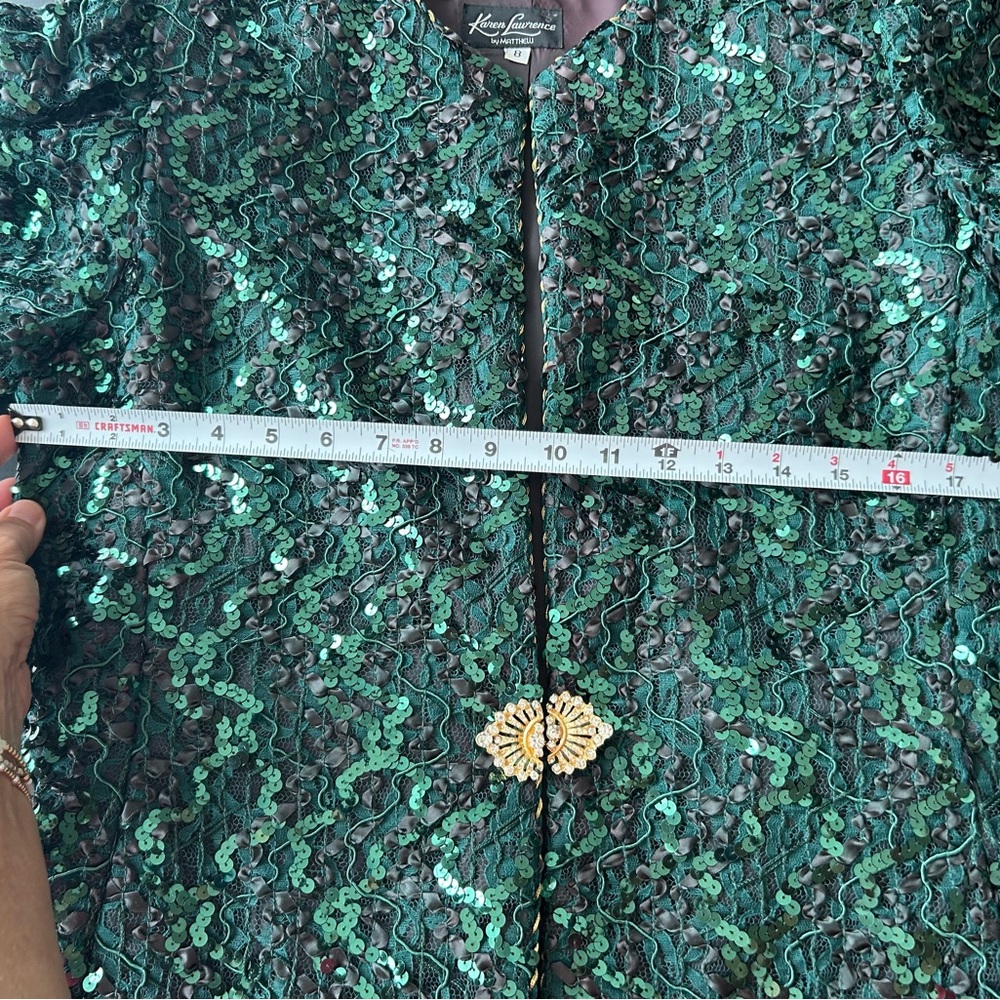 Karen Lawrence By Matthew Sequin Jacket Green 8 Vintage Gold Cord Detail Glam - Picture 11 of 15